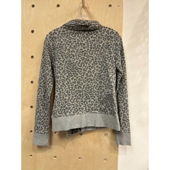 Pwdr Room After Glow Stretch Terry Gray Collared Animal Full Zip Sweater Size S - Picture 2 of 6